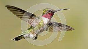 Colorful hummingbirds gracefully flying towards blooming flowers for sweet nectar