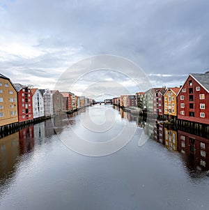 Colorful huts on stilts in Trondheim, Norway