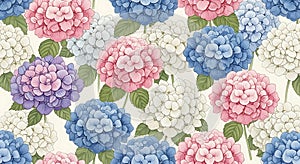 Colorful Hydrangea Flower Seamless Pattern