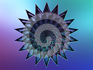 Colorful Hypnotic swirl star shape metal background, blue and purple color