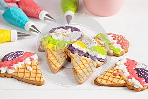 Colorful ice cream cone shape icing cookies