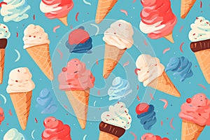 A colorful ice cream pattern with different flavors. AI generation