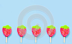 colorful Ice cream pattern/ice cream stick on pastel pink background, Soda and Strawberry and Lemon Ice cream