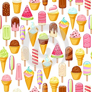 Colorful ice cream popsicles and cones seamless pattern.
