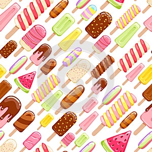 Colorful ice cream popsicles seamless pattern.