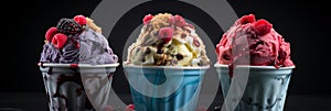 Colorful ice cream treats with unique toppings for a delightful and indulgent dessert experience. Banner