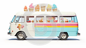 Colorful Ice Cream Van With Hyper-detailed Rendering