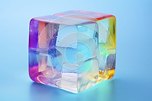 Colorful ice cube on blue background