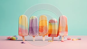 colorful ice popsicle in pastel background ai generated