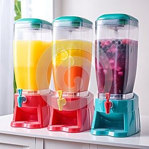 Colorful iced drinks in a summer dispenser machine