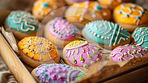 Colorful Iced Homemade Easter Egg Cookies photo