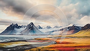 Colorful Iceland Oil Painting Landscape Landscape Wallpaper Illustration Background Watercolor Ink