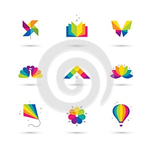 Colorful icon and logo set on white background.