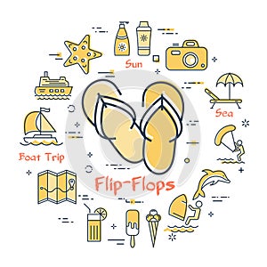 Colorful icons in summer holidays - flip-flops