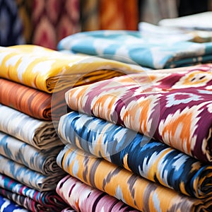 Colorful Ikat Fabric: Vibrant Indian Cloth With Selective Focus