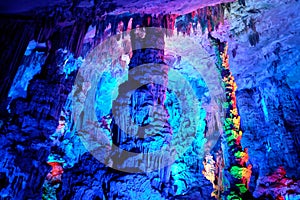 Colorful illuminated cave