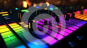 Colorful illuminated music mixer control panel