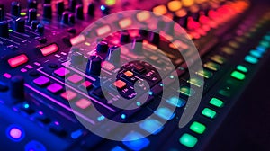 Colorful illuminated music production control panel