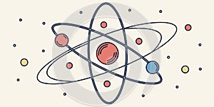 A colorful illustration of an atom for science education, vector design Generative AI