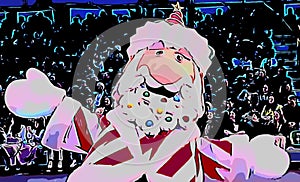 colorful illustration bearded santa claus smiling open arms parading