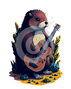 colorful illustration of a beaver playing guitar