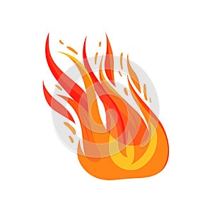 Flat vector icon of blazing fire. Bright red-orange flame. Symbol of hot temperature and danger
