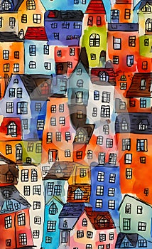 Colorful illustration of crowded houses