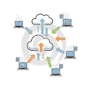 Cloud Computing Network with Laptops and Data Transfer