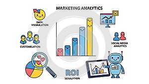 Marketing Analytics Illustration Data Visualization, ROI, Social Media