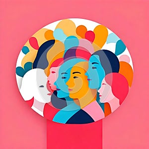 a colorful illustration of diveristy women with different faces photo