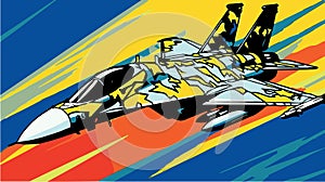 Colorful illustration of f-15 military plane. Pop art of comic vector drawing of fast army