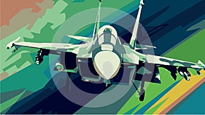 Colorful illustration of f-15 military plane. Pop art of comic vector drawing of fast army