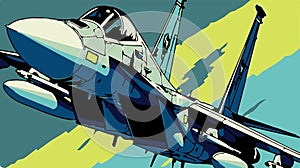 Colorful illustration of f-15 military plane. Pop art of comic vector drawing of fast army photo