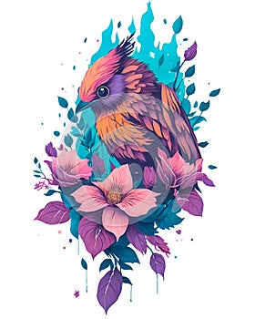 colorful illustration of a fantastic bird with flowers