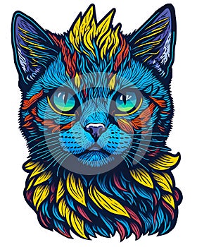 colorful illustration of a fantastic blue cat