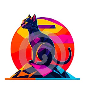 colorful illustration of a fantastic cat in polygon art style