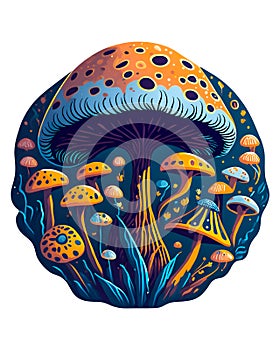 colorful illustration of fantastic mushrooms