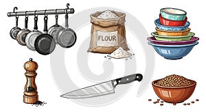 Kitchen Utensils and Ingredients Illustration