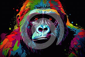 Colorful illustration of Gorilla in the dark background