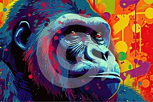 Colorful illustration of Gorilla in the dark background