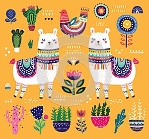 Colorful illustration with llama photo