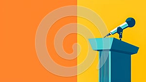 Colorful illustration of a microphone on podium