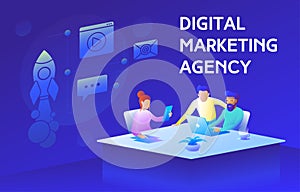 Colorful illustration of a modern digital marketing agency