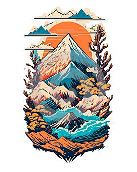 colorful illustration of a mountain landscape