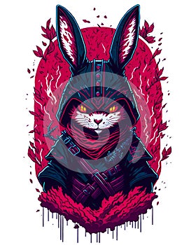 Colorful illustration of a ninja warrior rabbit