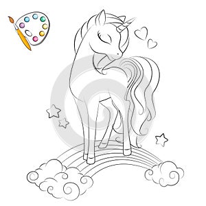 Colorful illustration ofs cutemagical unicorn.