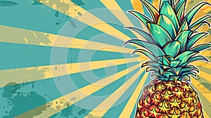 Colorful illustration of a pineapple with abstract background, pop art style