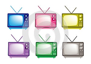 Colorful Illustration Set of Retro Television Icon