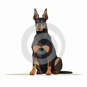 Colorful Illustration Of A Sitting Doberman Dog On White Background