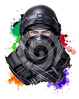 colorful illustration of special forces paintball soldier